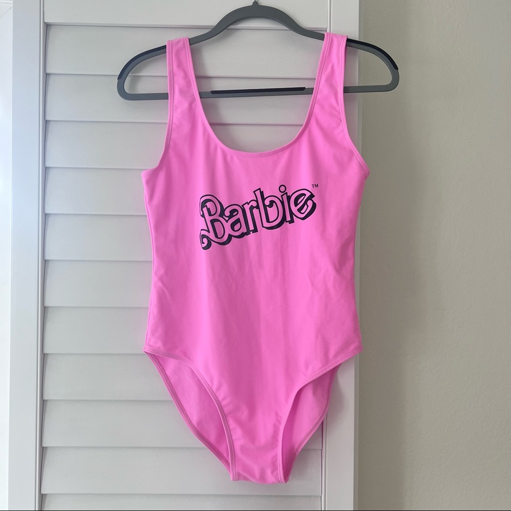 Barbie Pink One-Piece Swimsuit with Black Logo